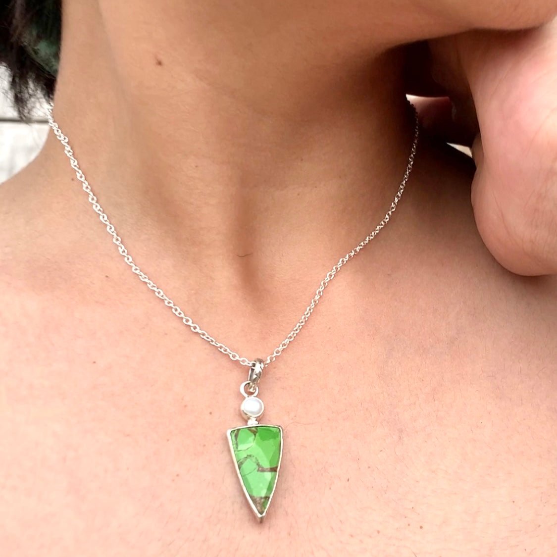 Green Turquoise Pendant With Chain