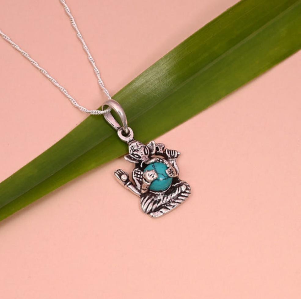 Turquoise Ganesha Pendant with Chain