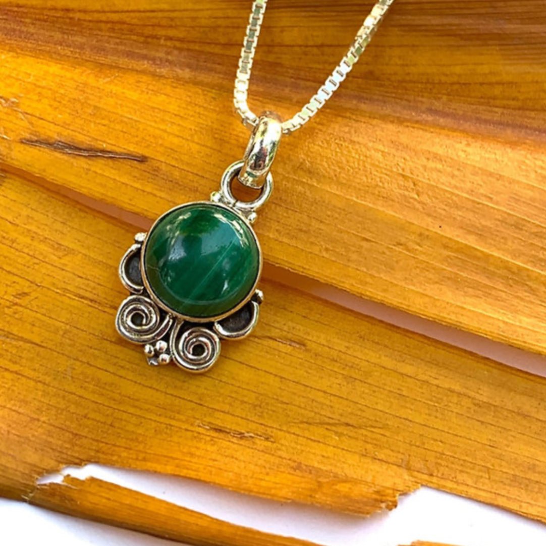 Malachite Pendant with Chain