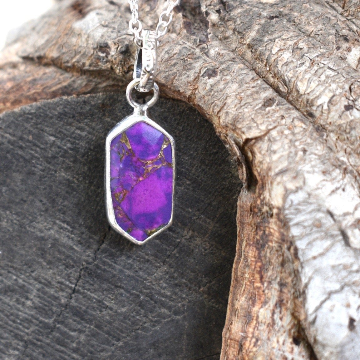 Silver Purple Pendant With Chain