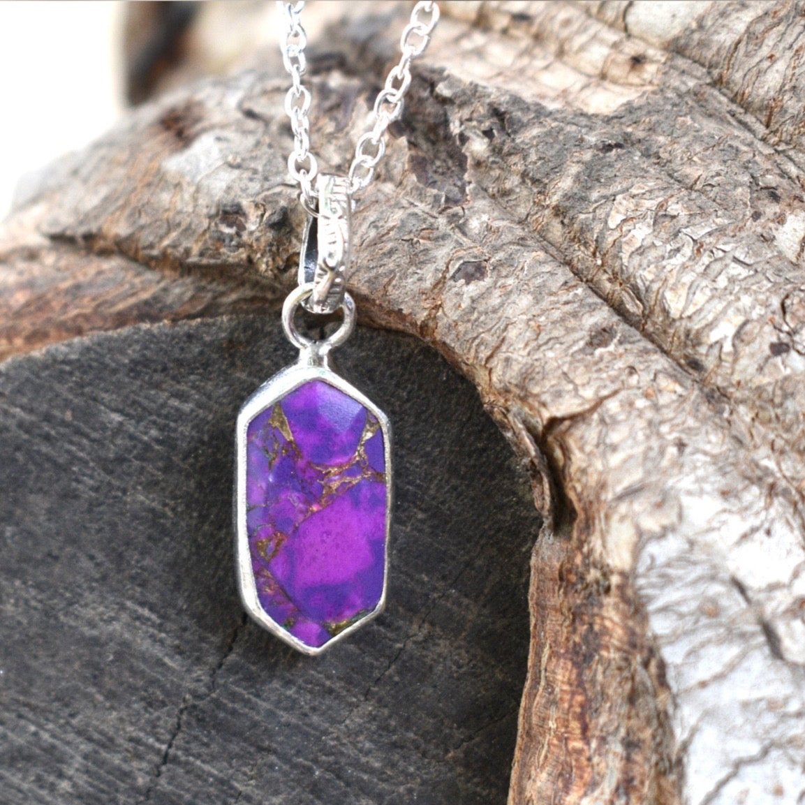 Purple Turquoise Pendant with Chain