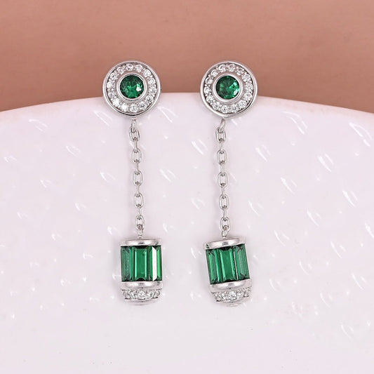 Silver Green Drop Earrings