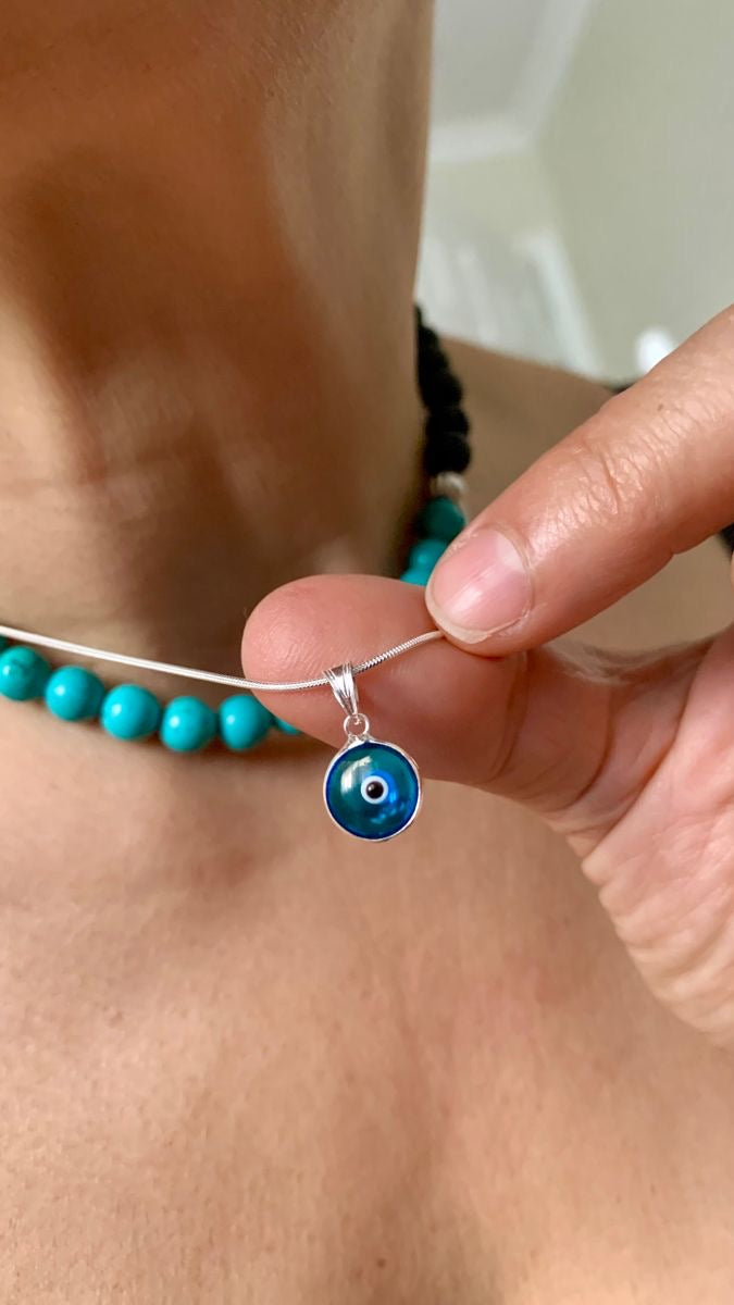Silver Blue Evil Pendant with Chain