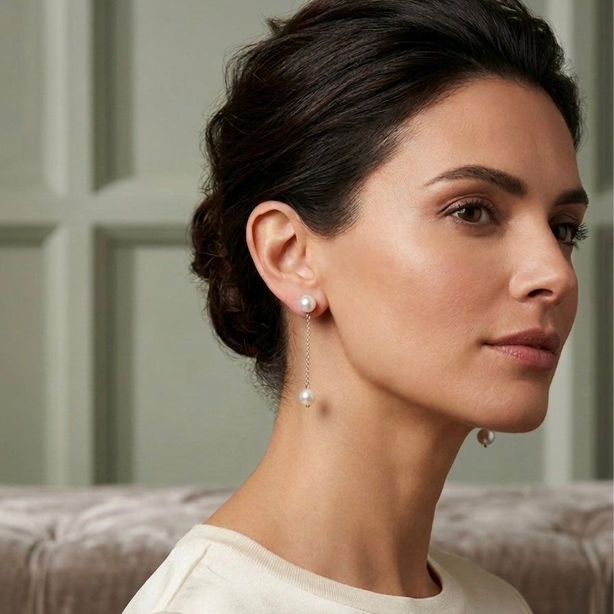 Silver Two-In-One Pearl Earrings