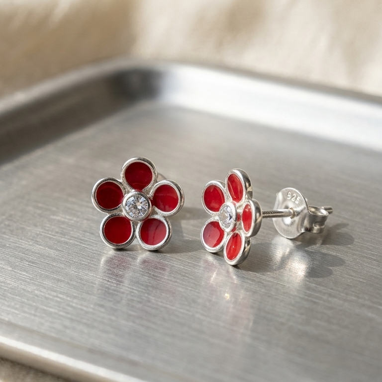 Silver Madhubani Studs