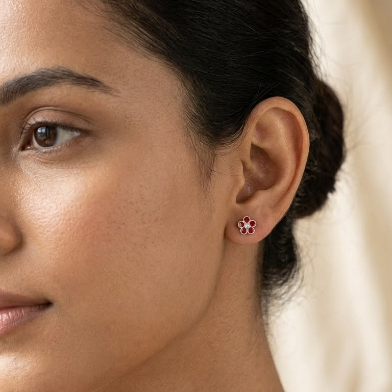 Silver Madhubani Studs