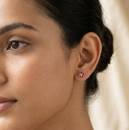 Silver Madhubani Studs