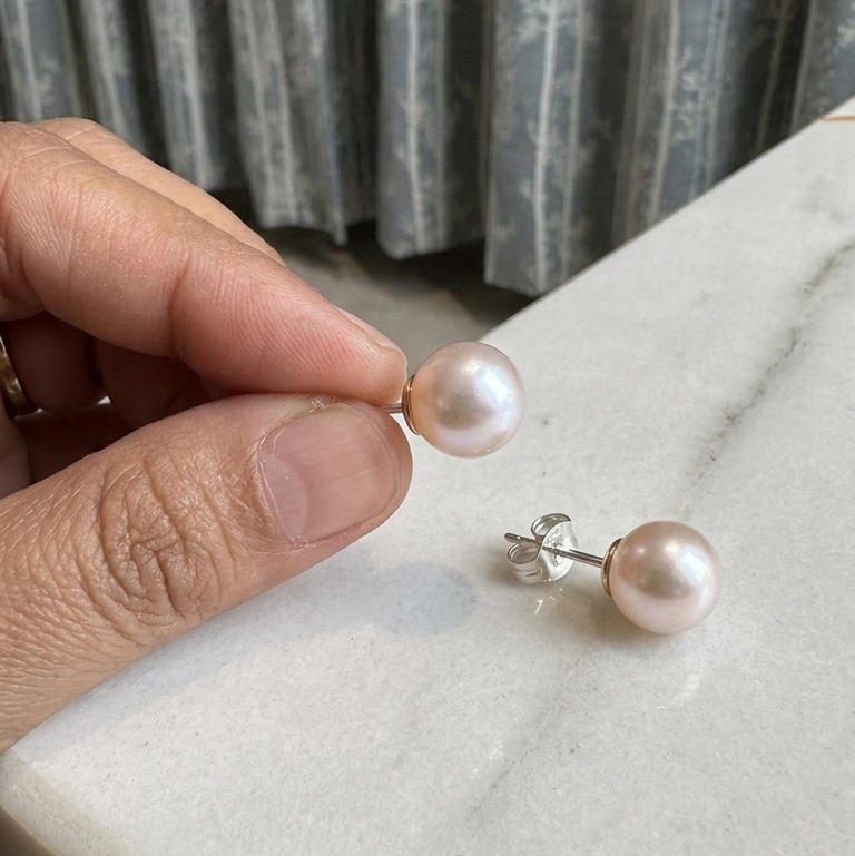 Silver Soft Pink Pearl Earrings