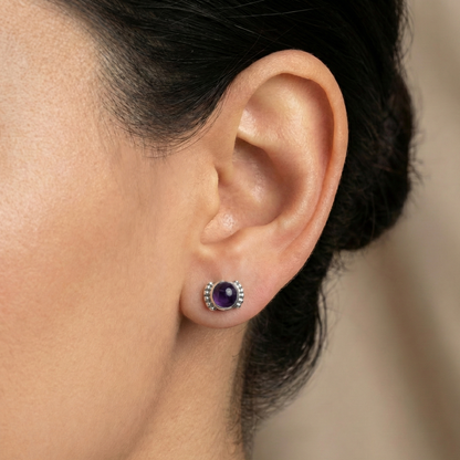 Silver Amythest Oxidised Stud