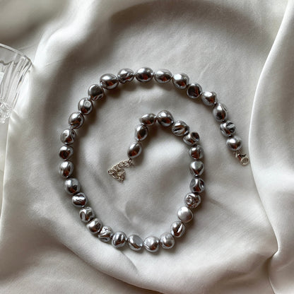 Metallic Grey Pearl Necklace