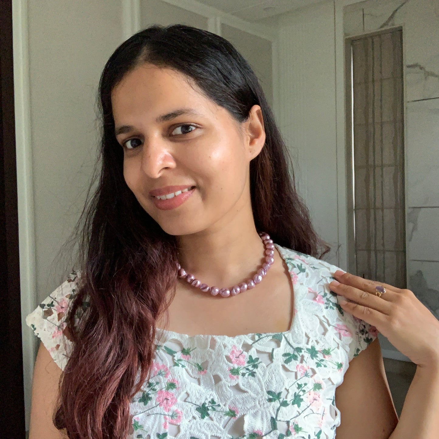 Metallic Purple Pearl Necklace