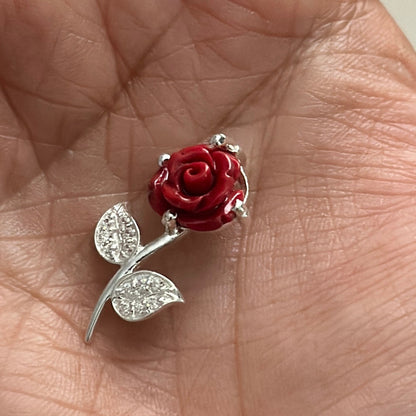 Silver Red Rose Pendant with Chain