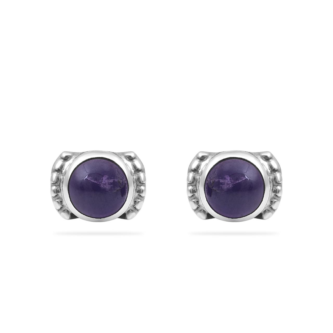 Silver Amythest Oxidised Stud