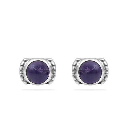 Silver Amythest Oxidised Stud
