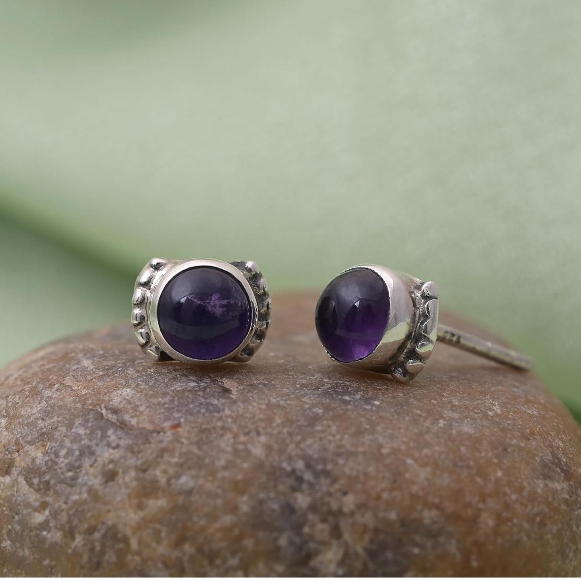 Silver Amythest Oxidised Stud