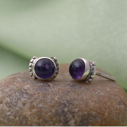 Silver Amythest Oxidised Stud