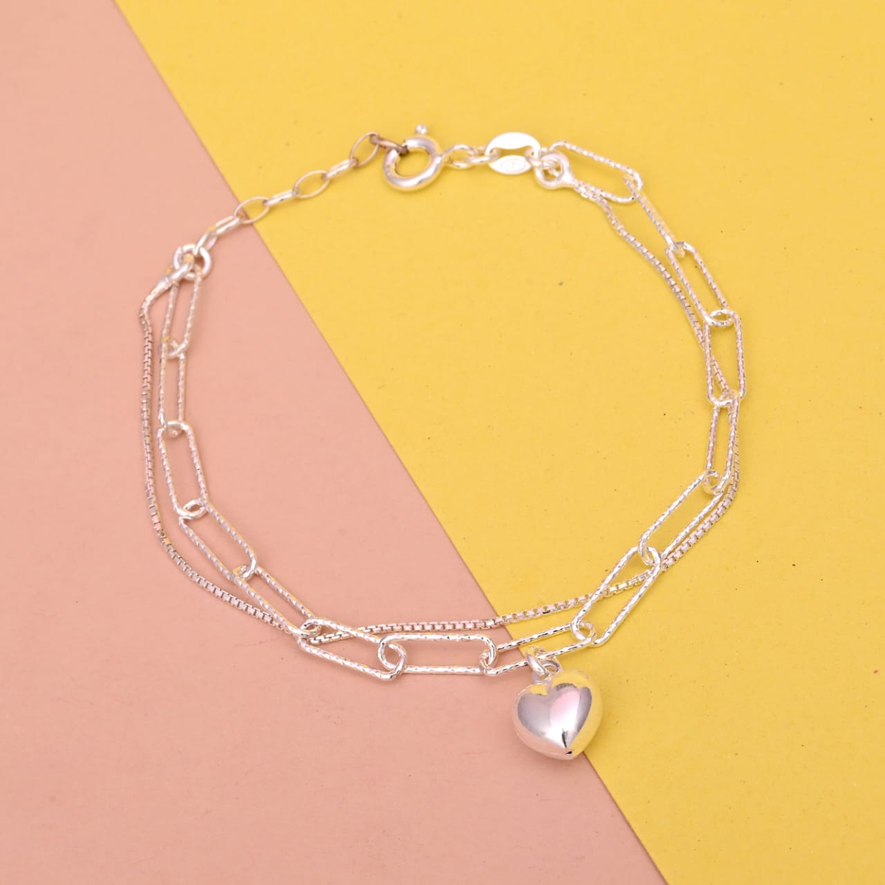 925 Silver Heart Link Bracelet