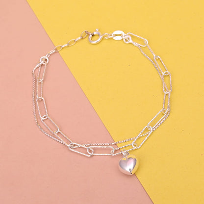 925 Silver Heart Link Bracelet